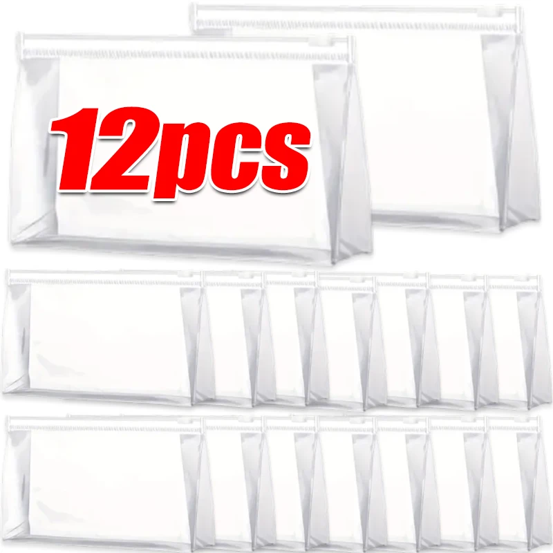 1-12pcs Transparent PVC Storage Travel Organizer Clear Makeup Bag Beautician Cosmetic Bag Beauty Case Toiletry Bag Wash Bags 1
