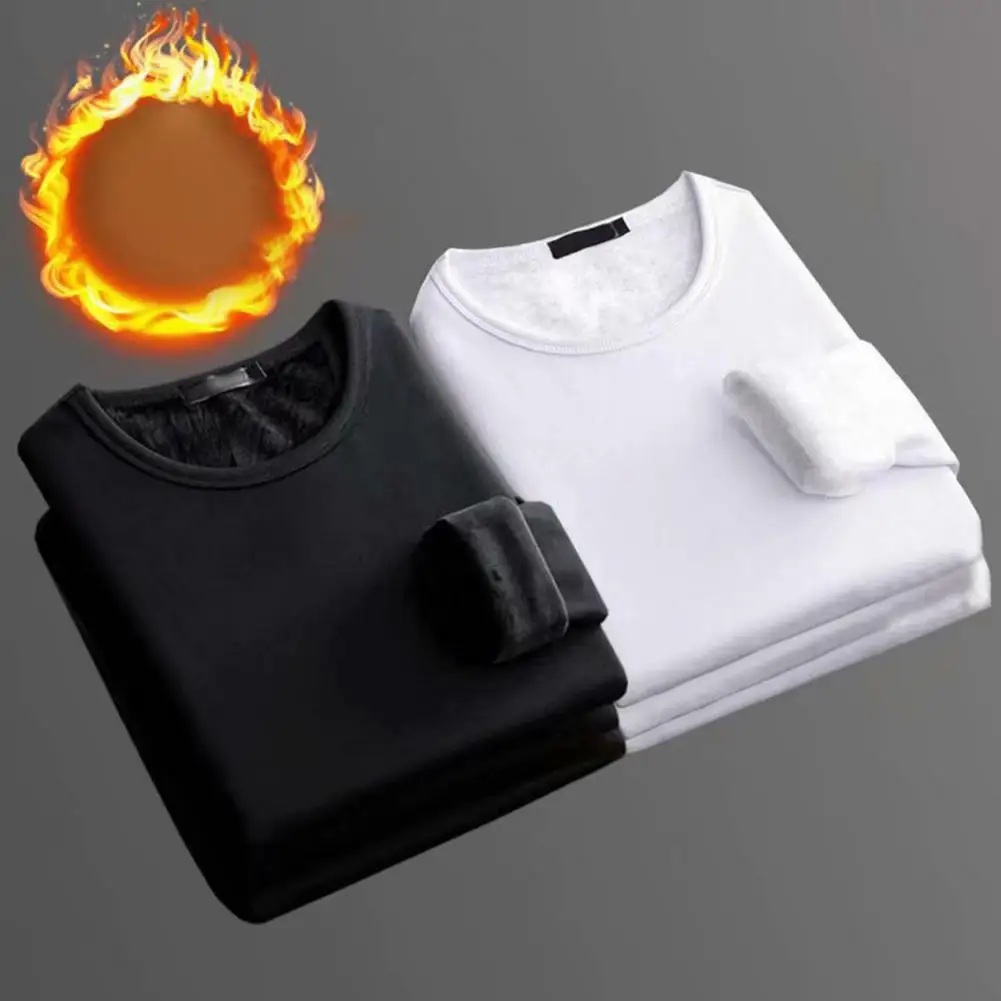 

Long Sleeve Men Top Cozy Stylish Men's Plush Lined Thermal Underwear Warm Stretchy Base Tee Shirt for Autumn Winter Men Thermal