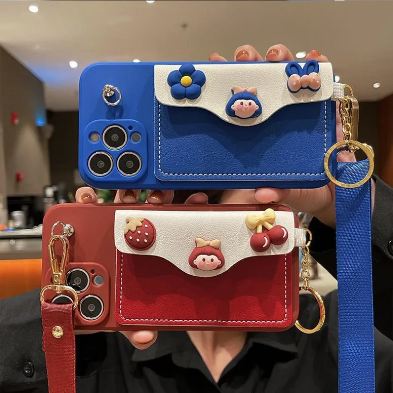 

Cute Card Bag Phone Case with Lanyard For Huawei Nova 7 Pro/Honor 30 Pro/Nova 8 Pro Hanging Rope Mobile Phone Case iPhone 13 Pro