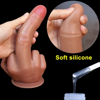 Huge Spoof Middle Finger Gift Thick Dildo Gay Soft Silicone Dick Big Suction Cup Artificial Penis Anal Plug Sex Toy for Women 2