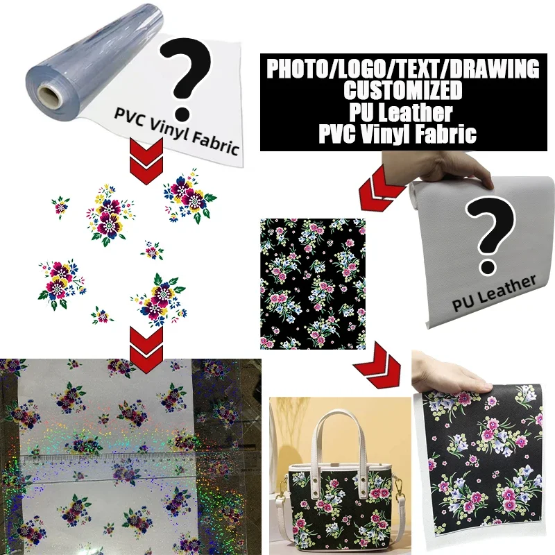 

faux leather sheets Custom Logo PU Leather Fabric DIY Your Print Photo OR Text Drawing pvc fabric jelly vinyl for bag 50x135cm