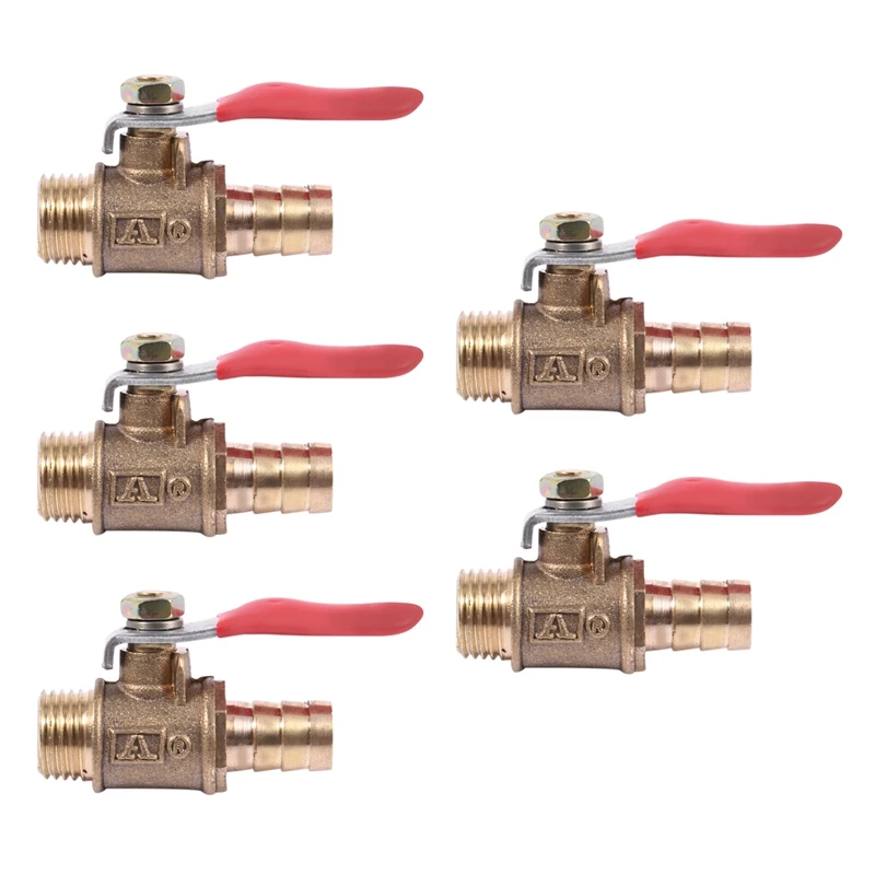 

AFBC 5 Pcs 10Mm X 1/4 Inch PT Male Thread Full Port Lever Handle Hose Barb Brass Ball Valve