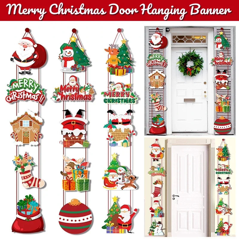 

Christmas Door Hanging Banner Snowman Santa Claus Couplet Xmas Hanging Festive Atmosphere Decoration for Yard Home Front Door