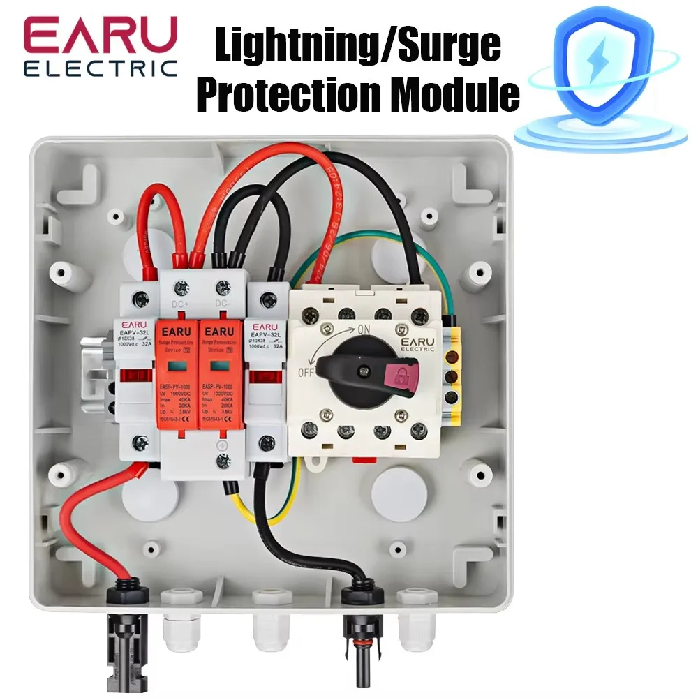 1 Input 1 Output Solar PV Photovoltaic Combiner Box SPD Lightning Protection DC 1000V Fuse Disconnect Switch Waterproof IP65