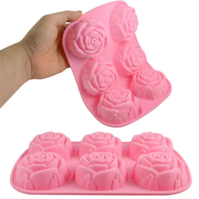 YUHENGCT 6-Cavity Rose Flower Silicone Mold – For Soap, Cake, Chocolate, Ice Cubes & More – Oven, Freezer & Dishwasher Safe