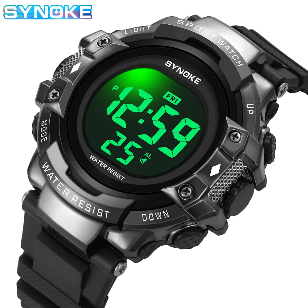 

Digital Waches SYNOKE Brand Clock Men Military Watches Alarm Men Watches Sport Black Dial 5Bar Waterproof Watch