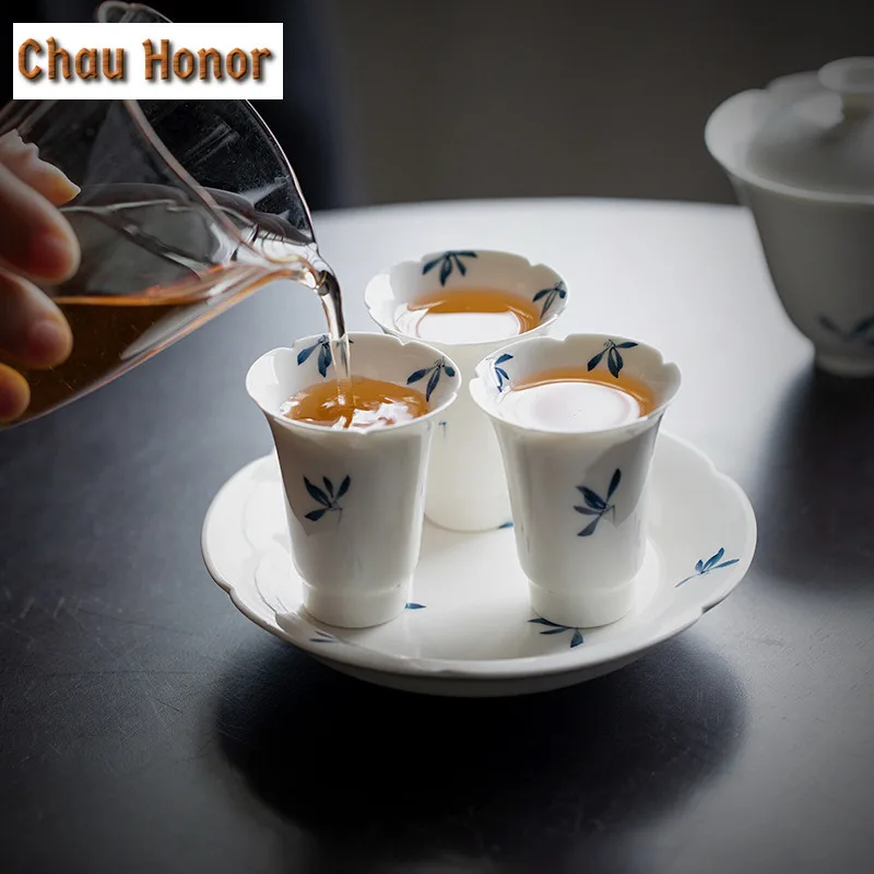 Pure Hand-painted Butterfly Orchid Art Teapot Holder Ceramic Tea Tray Kung Fu Tea Gaiwan Support Mat Household Fruit Plate Gift