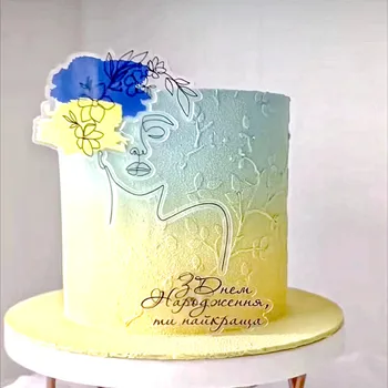 추상 회화 생일 축하 케이크 토퍼, 흰색 얼굴 아크릴 생일 파티 컵케익 토퍼, 소녀 케이크 디저트 장식