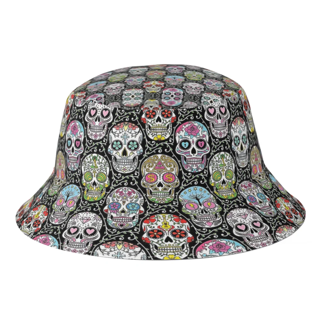

Summer Unisex Leisure Bucket Hats Mexican Skull Pattern Women Men Fishing Hat Autumn Outdoor Travel Panama Cap for Bob