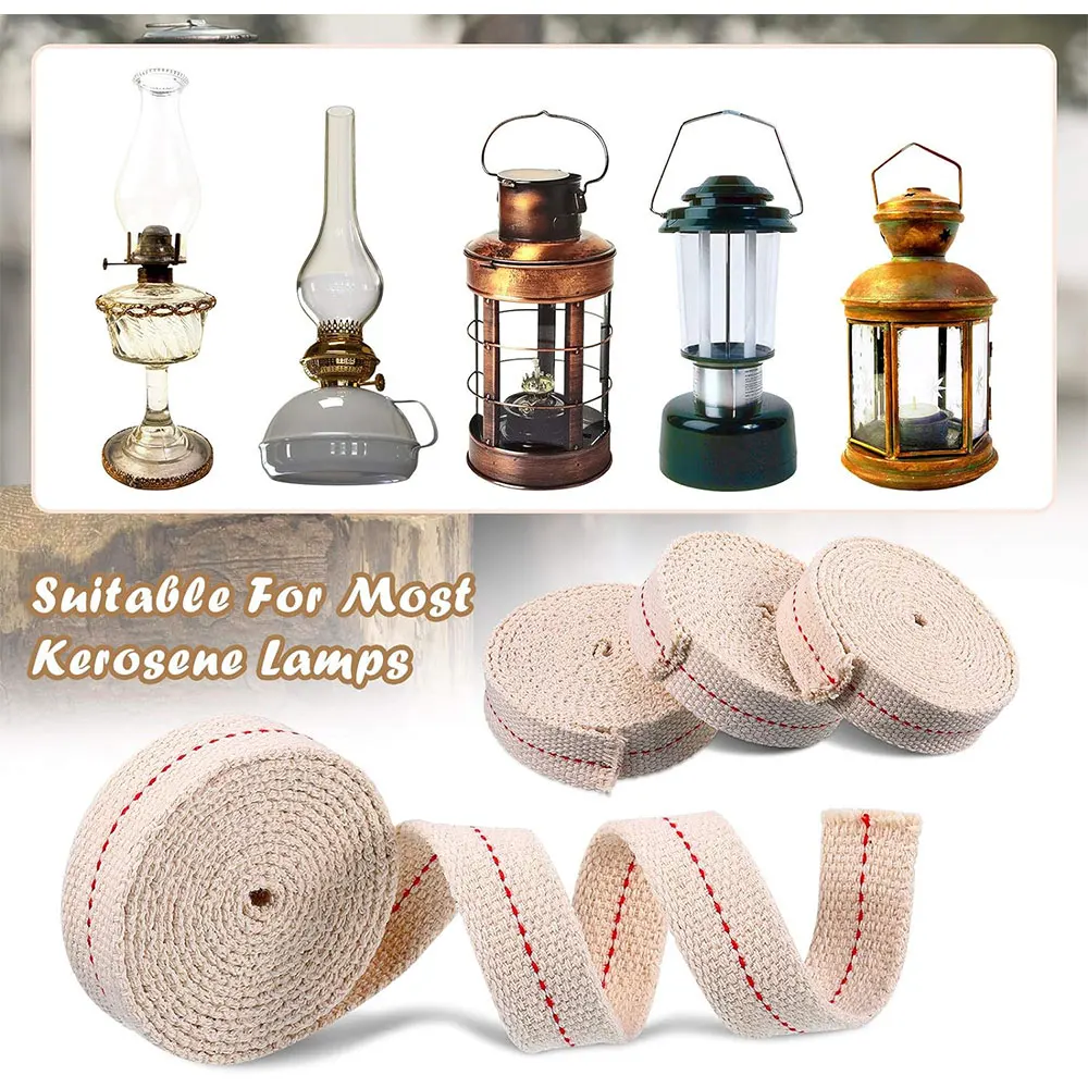 Oil Lamp Wicks Flat Cotton Lamp Wick Replacement with Genuine Red Stitch for Paraffin Oil Kerosene Based Lamps and Burners