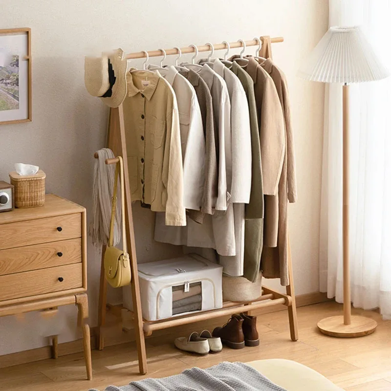 

Boutique Designer Clothes Racks Wood Rail Pole Entryway Evening Dress Clothes Hangers Display Nordic Perchero Home Furniture