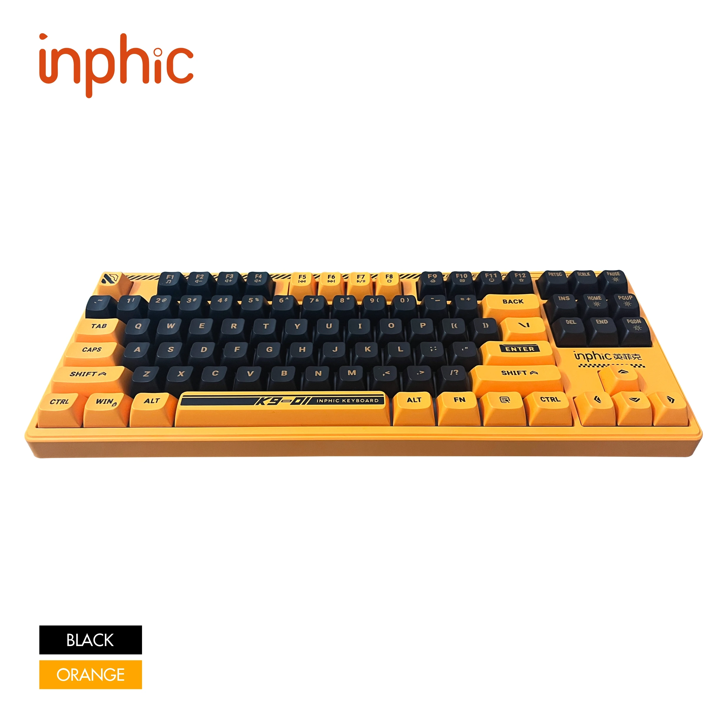INPHIC 유선 키보드 87 키 음소거 무음 옐로우 블랙 게임, 사무실 타이핑, 빛나는 메카 노트북 게임용 키보드, K901