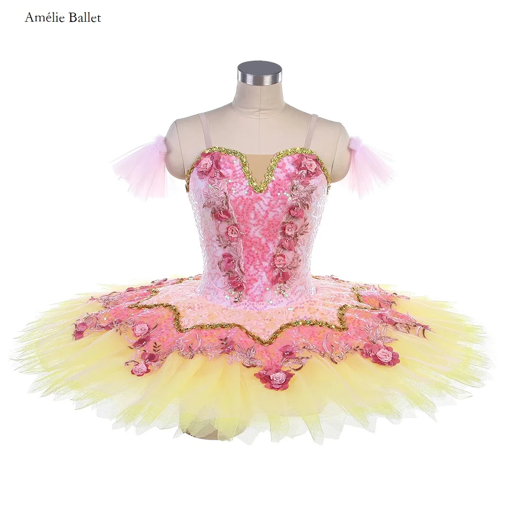 

Профессиональная розовая балетная пачка BLL525, кружевной топ с блестками, лиф с жесткой тюлевой пачкой, туфли для девочек, фотография