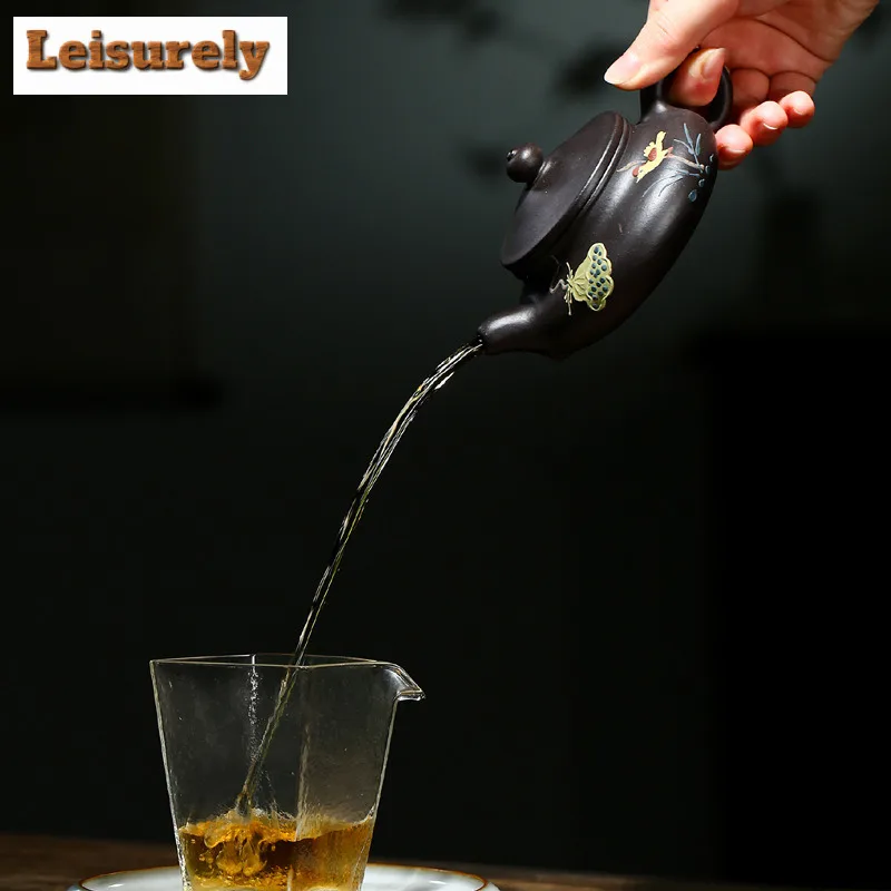 200ml Retro Yixing Purple Clay Teapots Handmade Lotus Conical Bamboo Hat Pot Raw Ore Black Mud Kettle Zisha Tea Set Supplies Cha