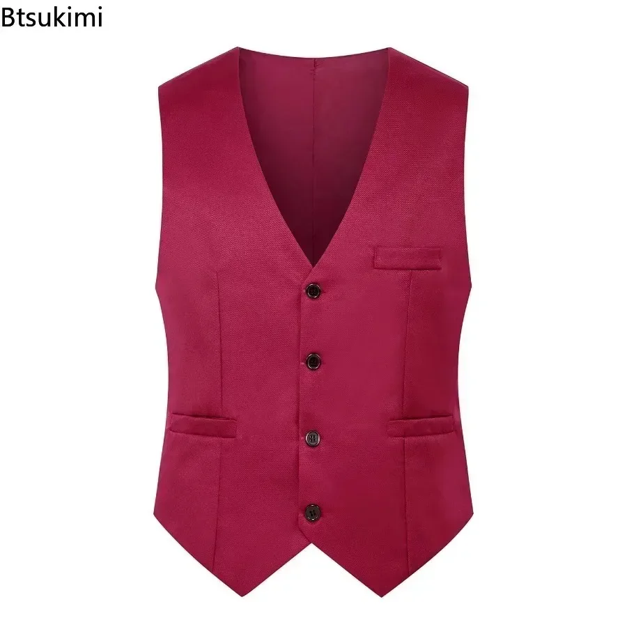Mens Suit Dress Vests Men Slim Fit V-neck Dress Vest Trend Korean Style Men Handsome Suit Vest Male Formal Business Wedding Waistcoat