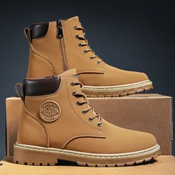 Leather Shoes High-top Casual Shoe Round Toe Fashion Ankle Boots Non-slip Sports and Leisure Loafers Work Boots for Men Platform