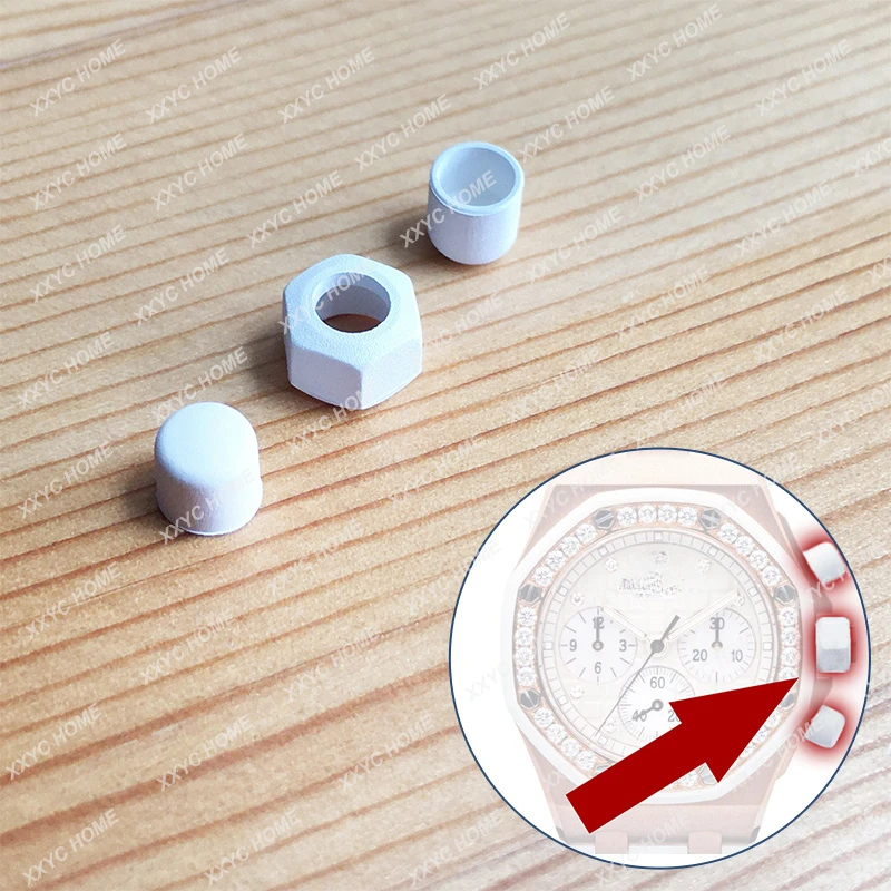 

White rubber crown and button cover for 37mm chronograph watch parts tools