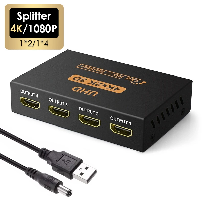HDMI splitter converter 1 x 4 HDMI-compatible Splitter Converter 1 In 4 Out HD 1.4 Splitter Amplifier HDCP 4K/1080P Dual Display for HDTV DVD PS3 Xbox