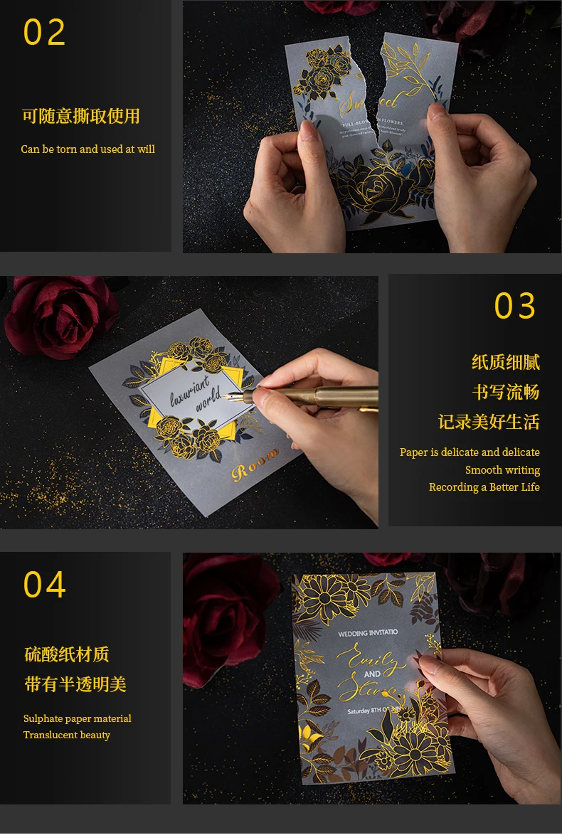 10 Stück Vintage Bronzing Transluzentes Papier Scrapbooking Diy Material Papier Blumenrahmen Dekoratives Tagebuch Journal Hintergrundpapier – Detail 9