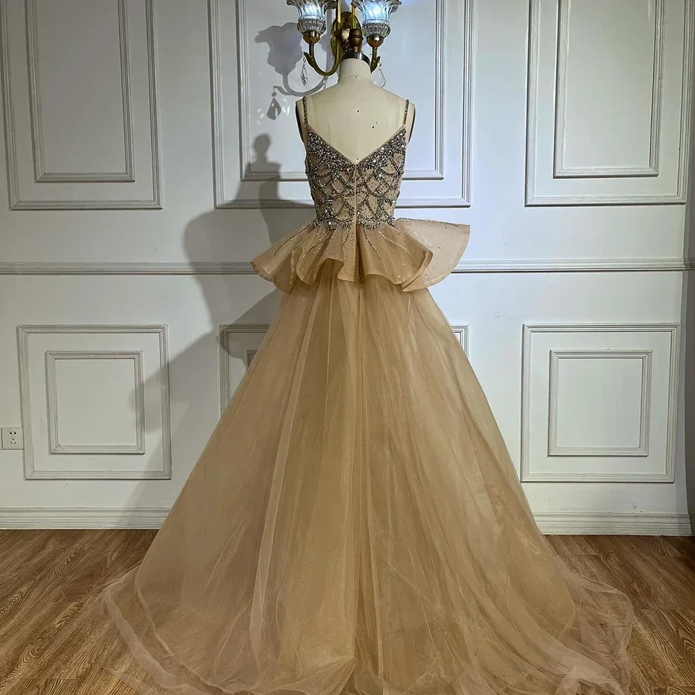 Serene Hill Customized 2025 Nude Saudi Beaded Spaghetti Strap Evening Dresses Gowns with Overskirt for Formal Occasion LA72810 5