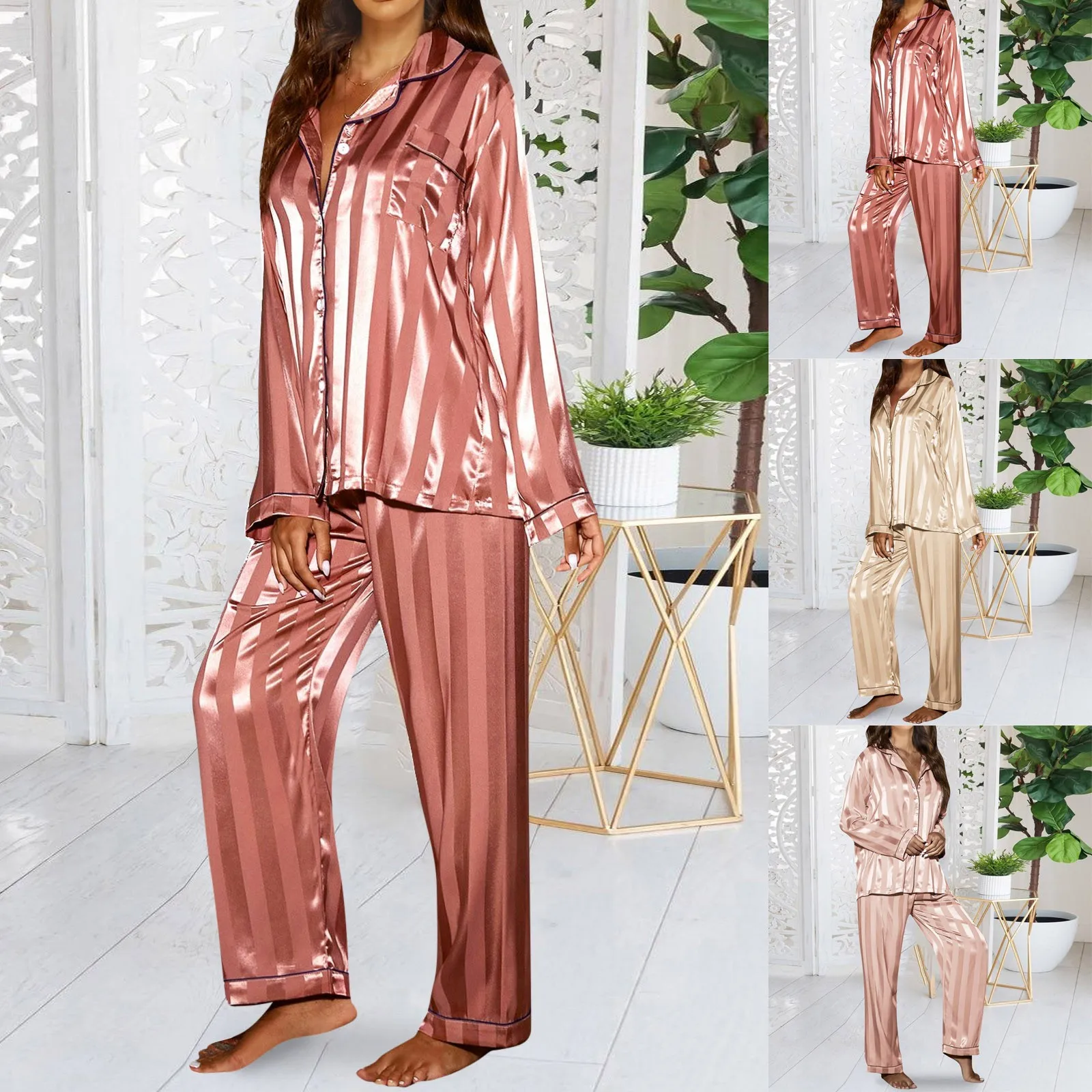 

Women Fashion Pajama Printing Sets Spring Long Sleeve Button Down Sleepwear Nightwear Soft Pants Sets домашній костюм жіночий