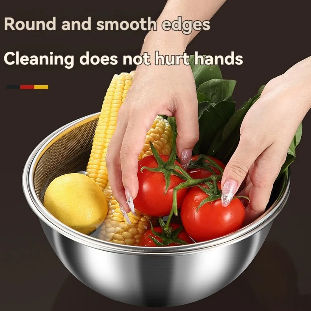 Stainless Steel Bowl Multi Functional Vegetable Egg Mixing Drain Basket Soup Basin Kitchen Cooking And Storage Tool