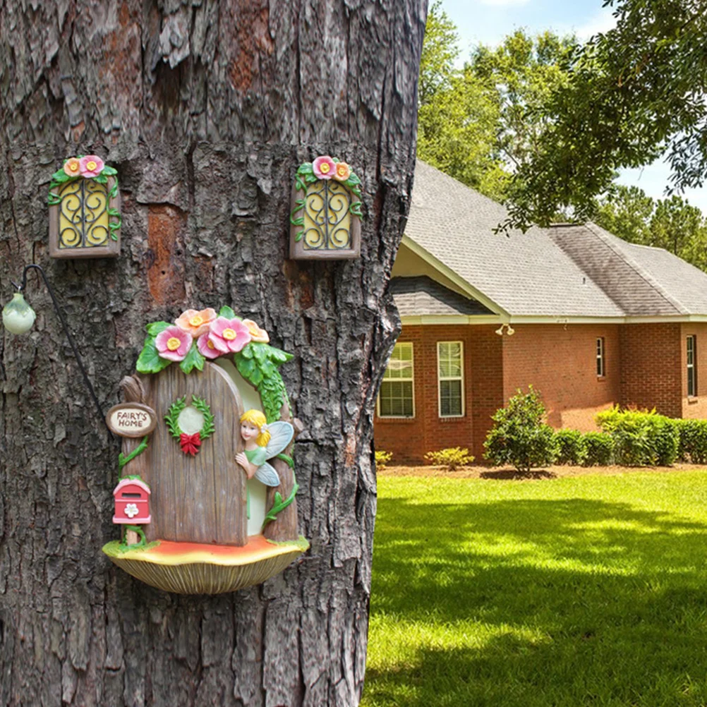 

Mini Ornaments Miniature Fairy Door Model Scene Decor European American House Resin Garden Tree