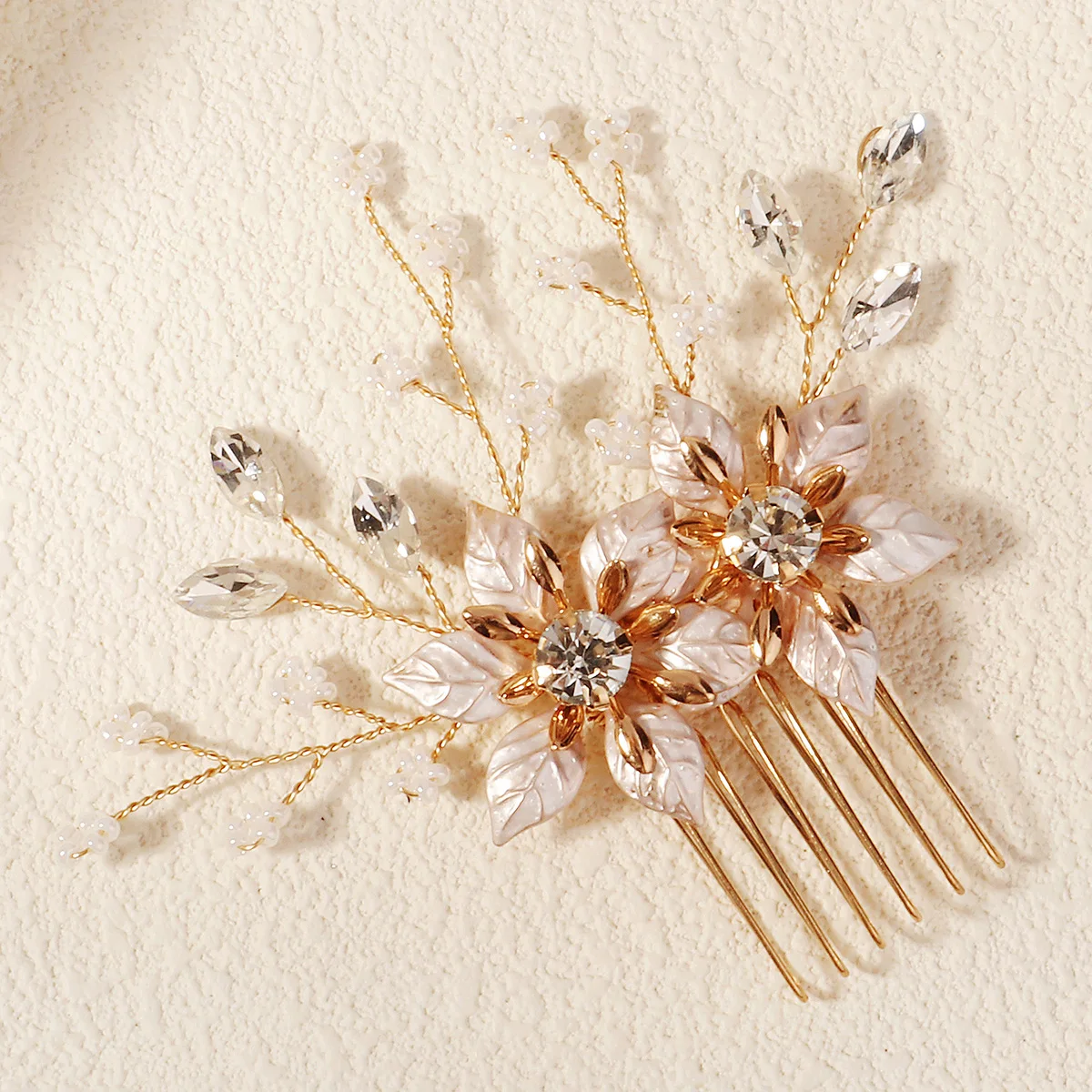 Efily Gold Alloy Rhinestone Hair Comb Fashion Handmade Copper Wire Hair Clip Headdress Bridal Wedding Jewelry Accessories