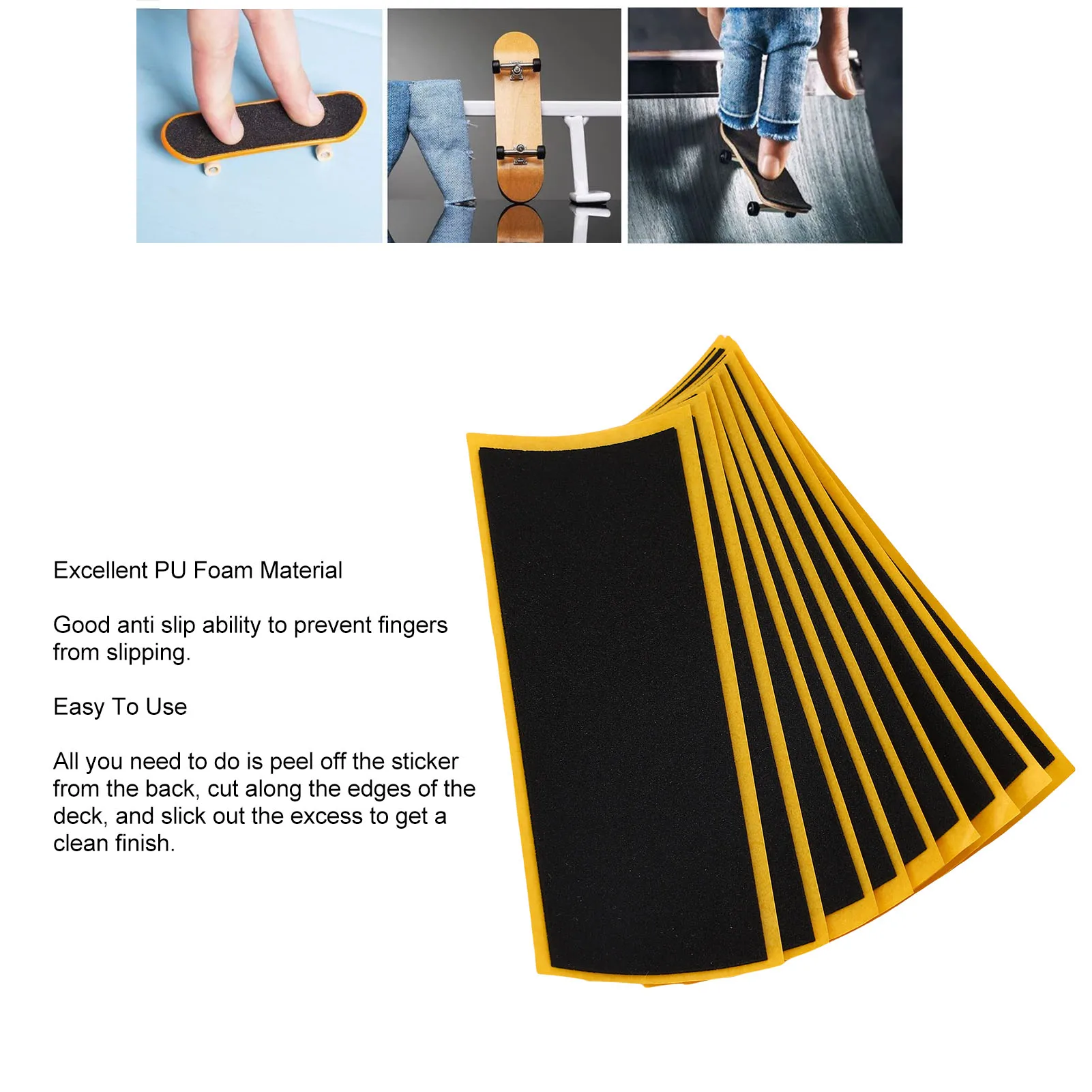 50PCS Black Fingerboard Grip Tape Fingerboard Grip Tapes Black Non Slip Strong Adhesive PU Foam Finger Skateboard Griptape