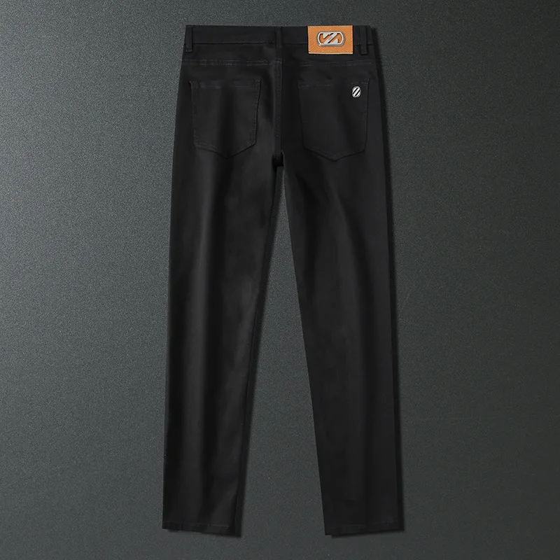 Pure Black Jeans Men's Classic Simple Daily Office Shopping Leisure Stretch Pencil Pants Anti-Fading Smart Trousers