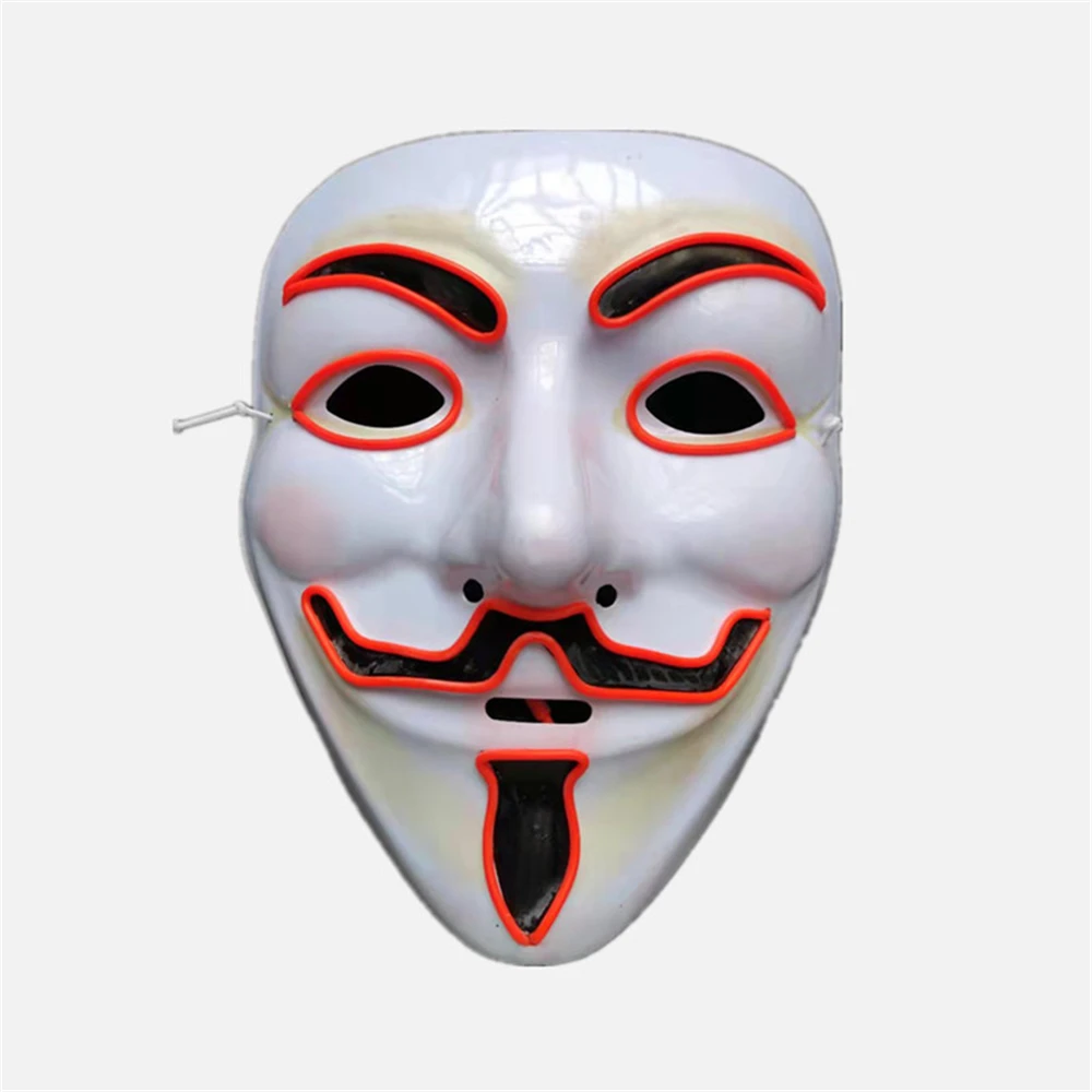 Led 해커 마스크 V Vendetta 마스크 성인 빛나는 Led 라이트 업 마스크 파티 의상 액세서리 소품 할로윈 마스크
