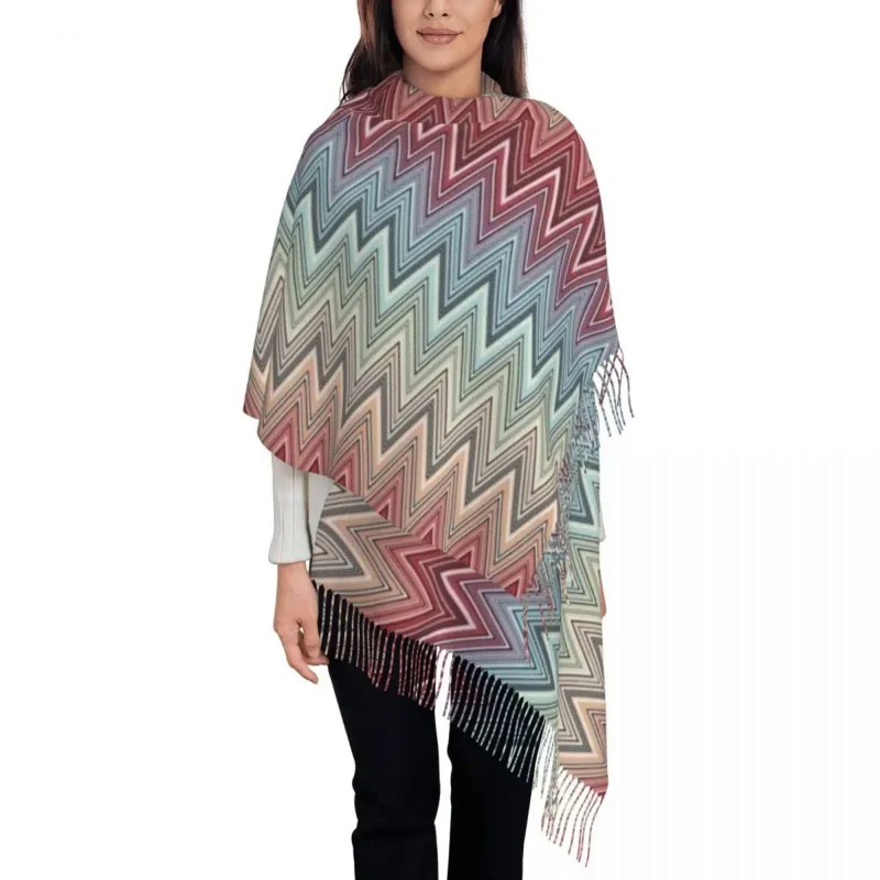 

Personalized Print Multicolor Chic Zigzag Scarf Men Women Winter Warm Scarves Boho Chic Zig Zag Shawl Wrap