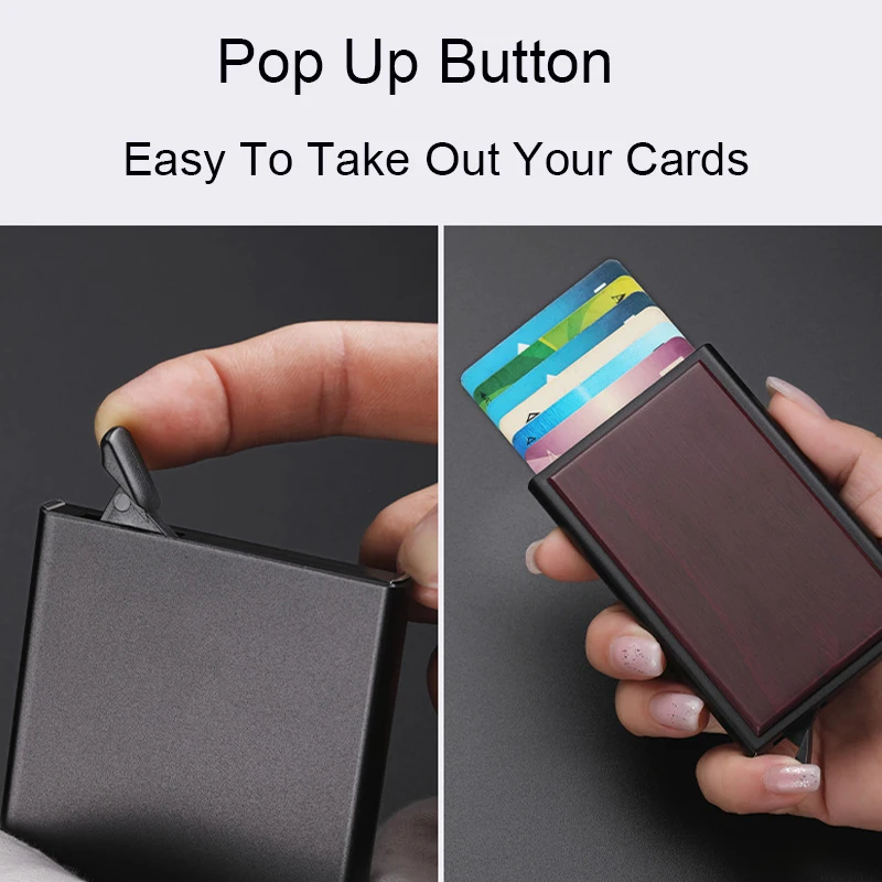 Anti-theft ID Credit Card Holder Pop Up Porte Carte RFID Slim Wood Aluminium Men Wallet Pocket Case Women Bank Debit Card Box