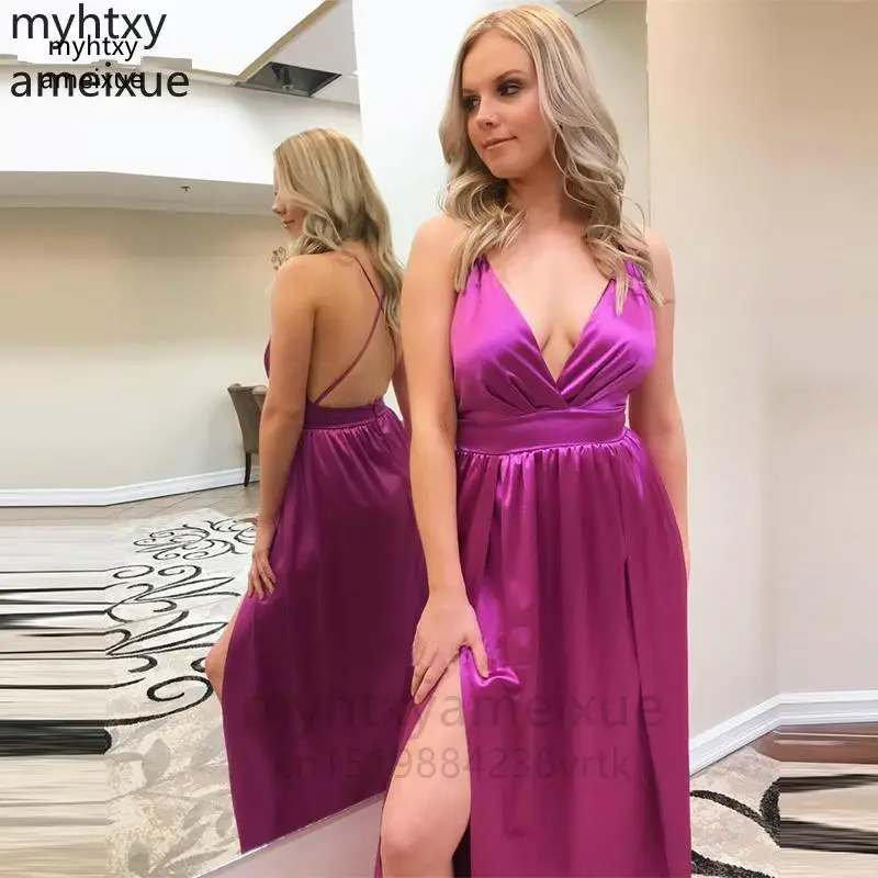 

Sexy Green Backless 2023 Prom Dresses Sweetheart A Line High Split Elastic Satin Evening Party Gowns Robe De Soiree