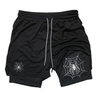 Spider Print 2 in 1 Performance Shorts for Men Gym Workout Running Shorts with Phone Pocket Summer Sport Athletic Activewear
