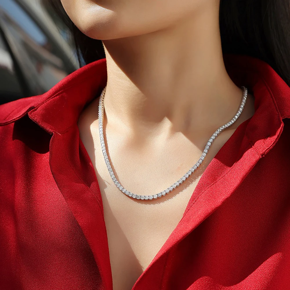 Moissanite Tennis Necklace for Women Men D Color VVS Sparking Diamond Spring Clasp Original 925 Sterling Silver Jewelry with GRA 4
