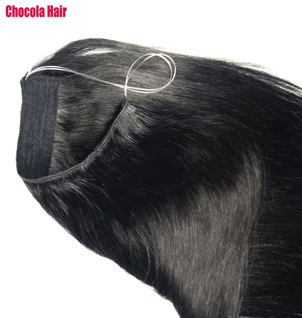 Chocala 16"-28" Brazilian Remy Halo Human Hair Extensions 100g-200g Fish Line Wire One Piece Human Hair Extensions No Clips