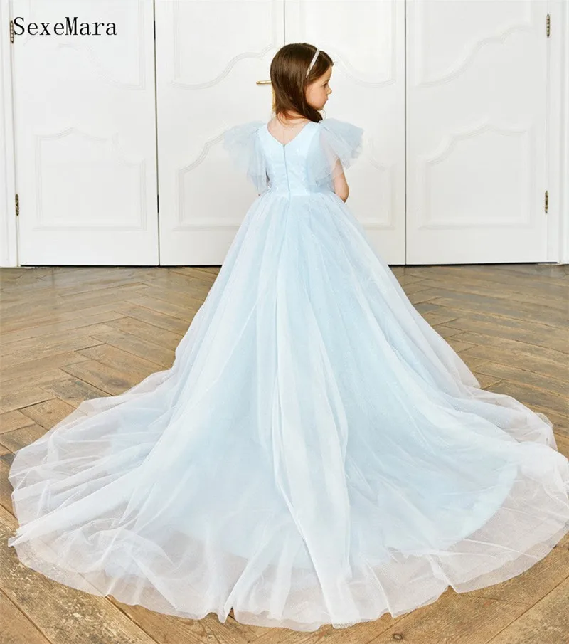 

Puffy Pageant Gown for Girls Ball Gown Tulle Ruffles Lace Flower Girl Dress Wedding Kid Birthday Party Gown