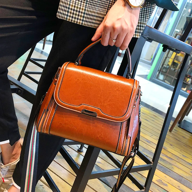 Oil Wax Cowhide Leather Women's Handbag 2024 New Crossbody Bag Lady Commuter Summer Bag Handbill Shoulder Messenger Bags 2
