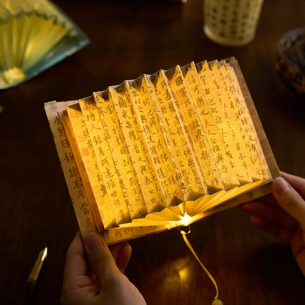 3D Stereoscopic DIY Book Lamp Calligraphy Ancient Style Art Book Light Desktop Decoration Fan Shaped Folding Lamp Home