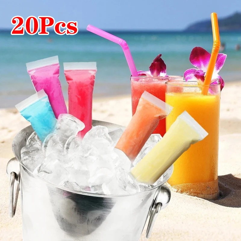 20 Pcs Ice Popsicle Bags Transparent Clear Disposable Ice Pops Mold Bags with Zip BPA Free Freezer Tubes for Snack Yogurt Sticks