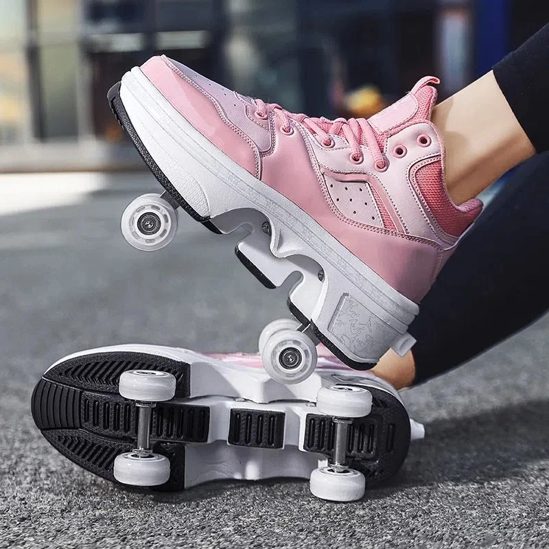 Deformation Roller Skates Shoes 4 Wheels Parkour Sports Shoes Casual