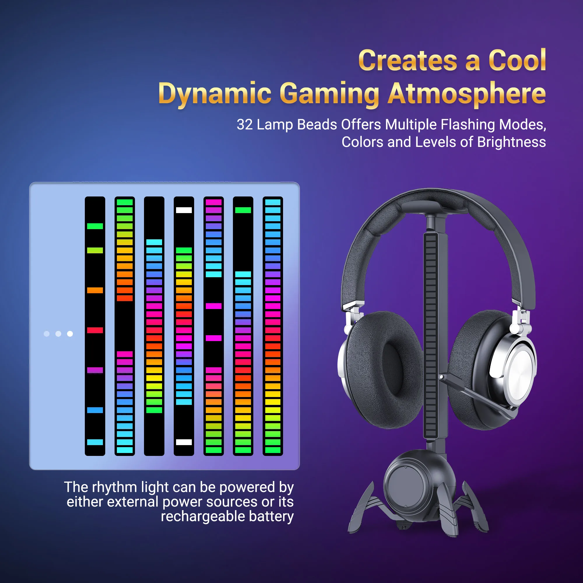 Picun 무선 게임용 헤드셋 BT 헤드폰, 무선 및 유선 모드, 접이식 헤드셋, 마이크, RGB LED 조명 포함, P80X 11 픽업 리듬 라이트 PC 게임용 헤드셋 홀더, RGB 라이트 헤드폰 스탠드 홀더, 이어폰 행거 브래킷, PC 헤드셋 지원 랙