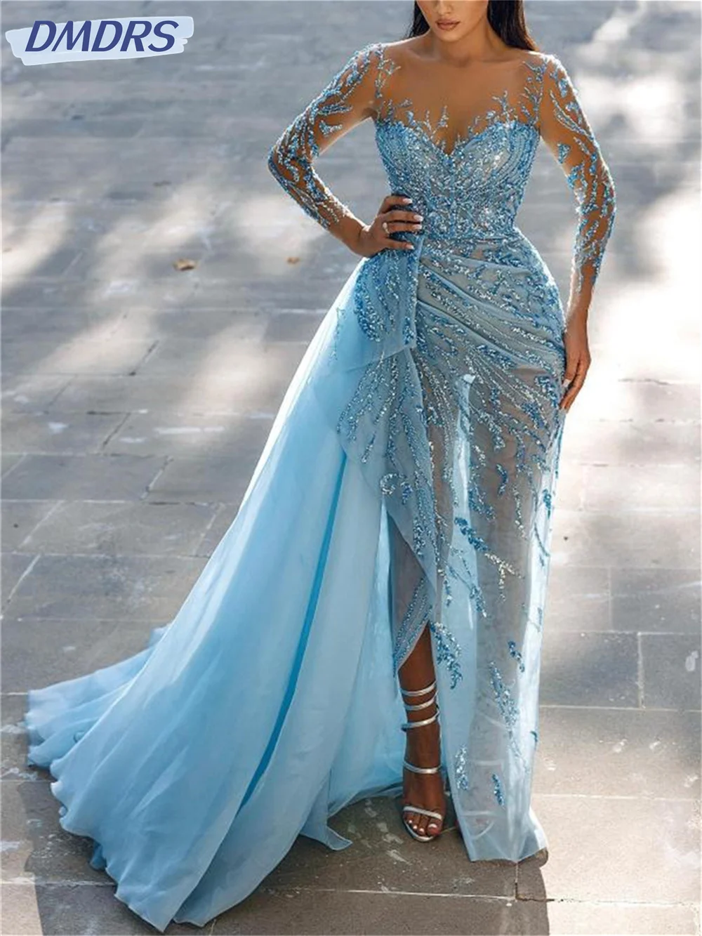 

Sexy Sequined Evening Dresses 2024 Luxurious Long-Sleeved Prom Gown Graceful Beaded Floor-length Dress Vestidos De Novia