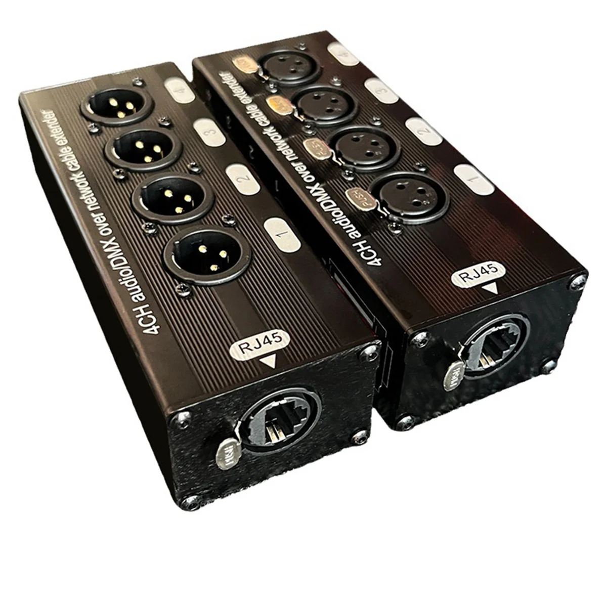 1Pc 4-Channel 3-Pin XLR Audio and DMX over Network Cable Extender, DMX512 Network Signal Extender, Female dmx signal extender