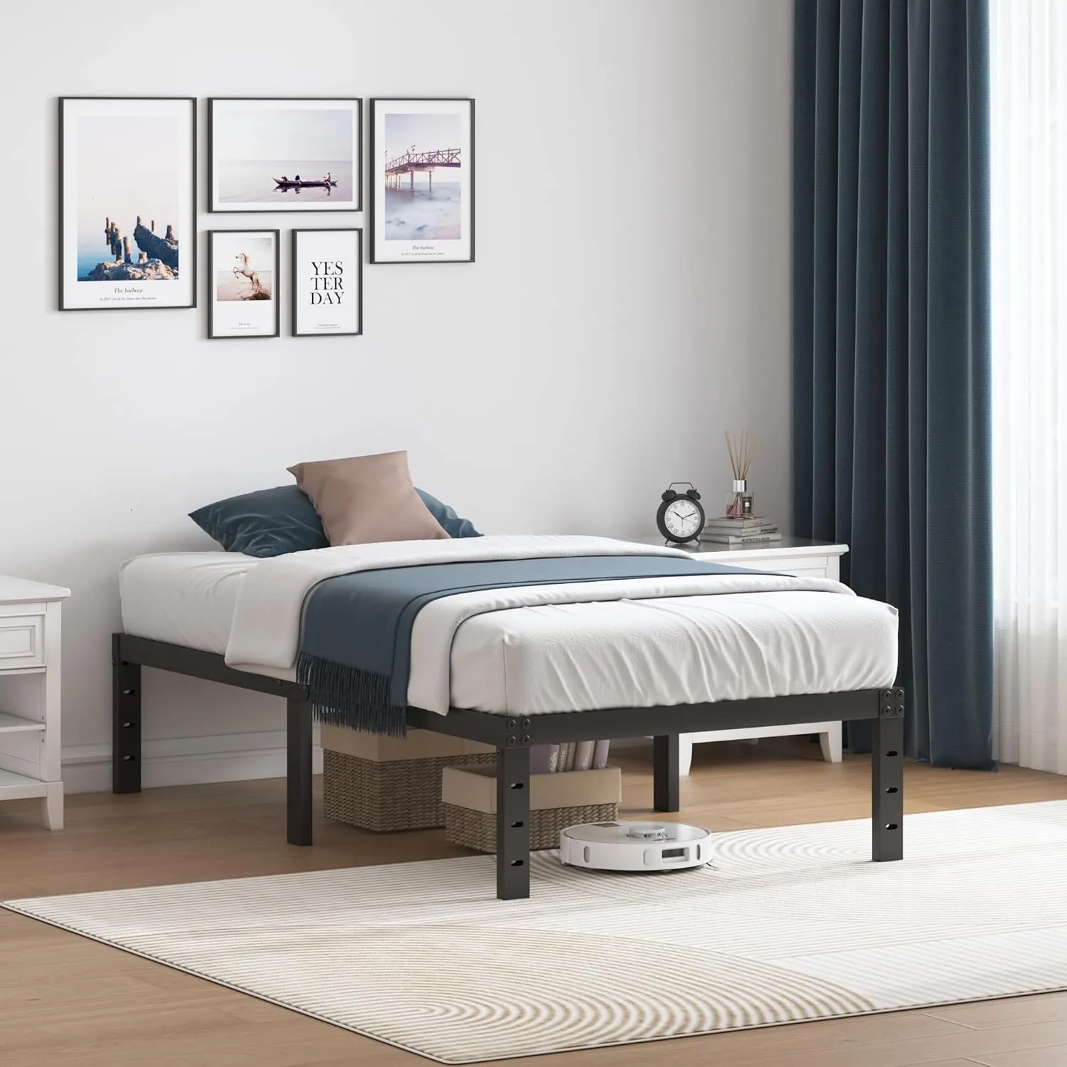 Double bed frame, 14 inch high metal platform bed frame mattress foundation, with steel bar support, noise free, easy toassemble 6