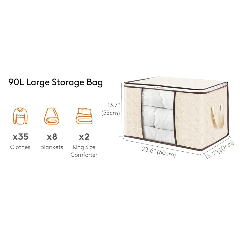Clothes Storage, Foldable Thick Fabric Blanket Storage Bags, Storage Containers for Organizing Bedroom, Closet, Comforter 5