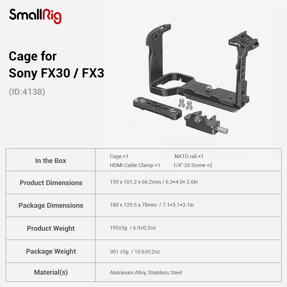 SMALLRIG Jaula para Sony FX30 FX3, Superficie Brillante Clásica, Zapata  Incluida y Rail NATO, Compatible con Mango XLR Original - 4183 : :  Electrónica