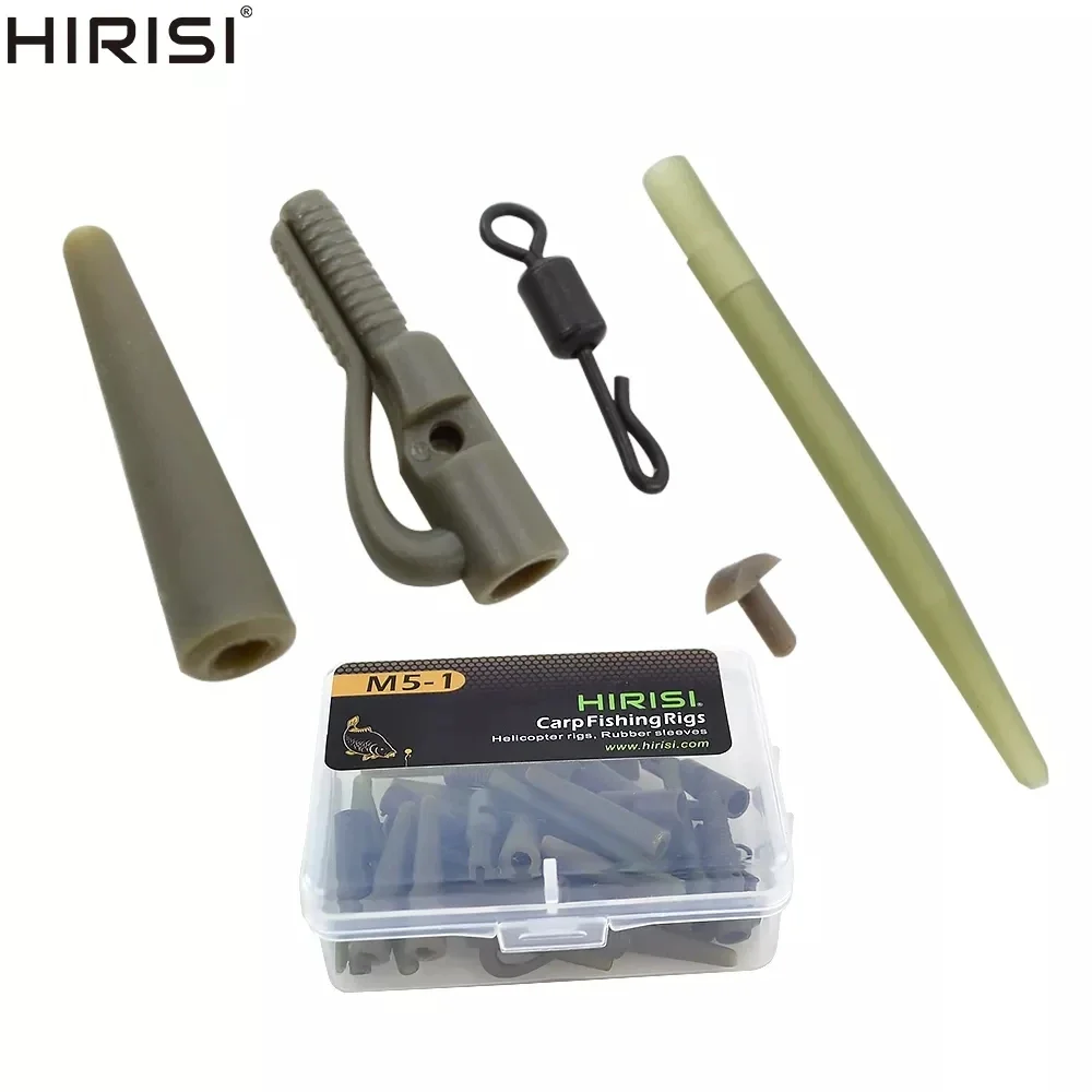 Hirisi 40 x Carp Fishing Safety Lead Clips Tail Rubber Cone Anti Tangle Sleeve Quick Change Swivels Fishing Accessories Rig M5-1