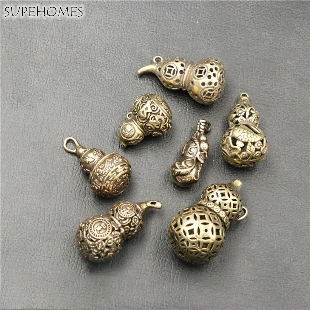 

Brass Lotus Gourd Miniatures Lucky Crafts Handmade Copper Gourd Key Chain Openable Design Chinese Style Car Gourd Pendants
